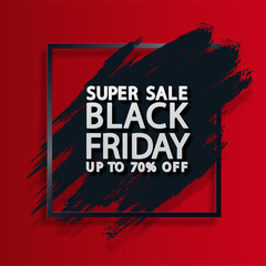 Black square frame with red brushstroke. Black friday sale template. Border vector frame. © ku4erashka