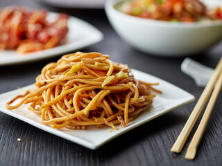 plate of fried noodles with vegetables