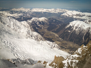 Cghamonix valley viewed from Aguille du Midi, France