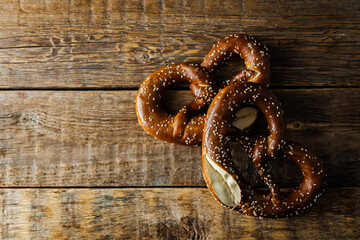 Pretzel with salt and sesame seeds