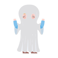happy halloween, boy ghost costume cartoon character isolated design icon