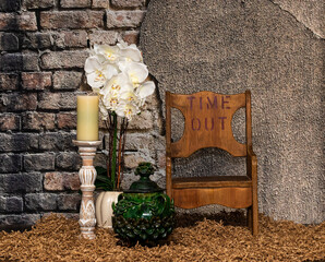 Stone Wall with Chairs and Flowers