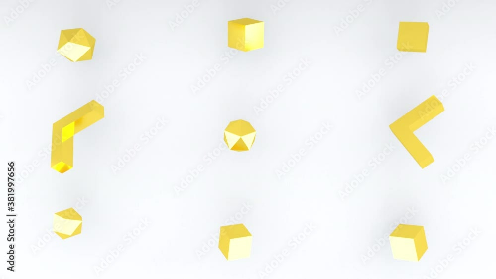 Poster 3d rendering of set of diffrent golden elements. computer generated geometric backdrop