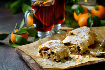 festive Apple strudel with mulled wine