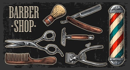 Set tool for BarberShop with logotype