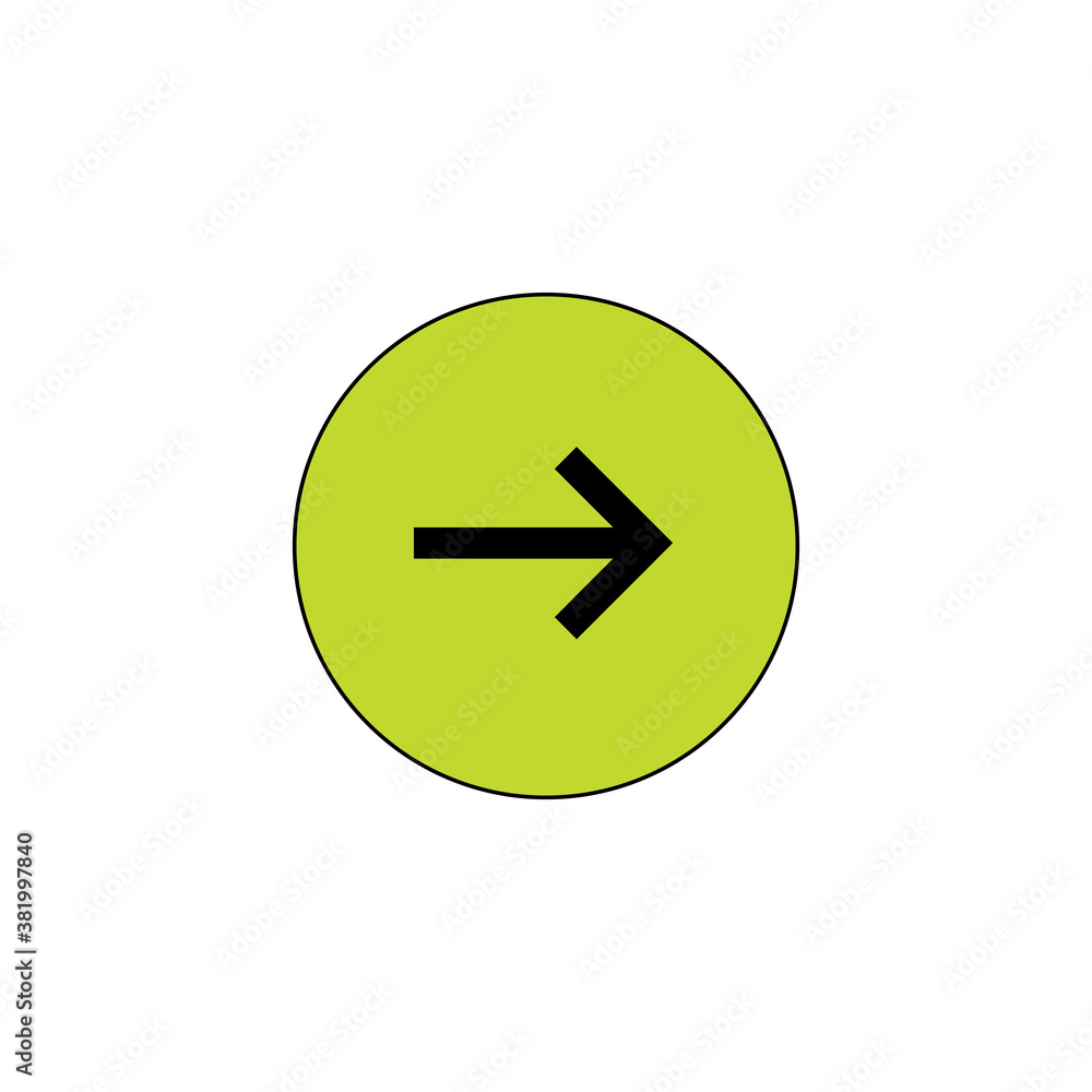 Poster right web button iin circle. stock vector illustration isolated on white background.