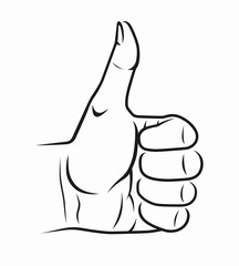 Thumb up hand gesture vector illustration in engraving linear style