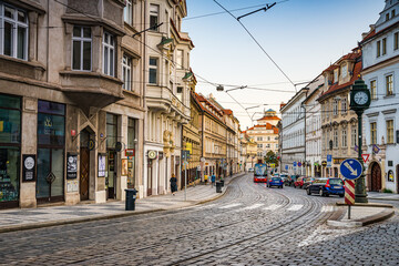 Prague, Czech republic - September 20, 2020. Karmelitska street without tourists during growing...