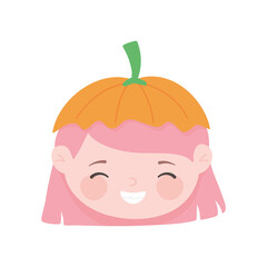 happy halloween, cute girl pumpkin face costume isolated design icon