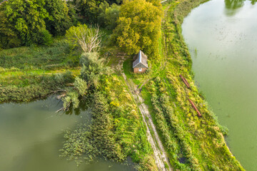 isolation of the house. lonely house in the middle of the field aerial
