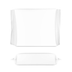 High realistic  package bag with seam mockup. Front and side view. Vector illustration isolated on white background. Easy to use for presentation your product, design. EPS10.  © realstockvector