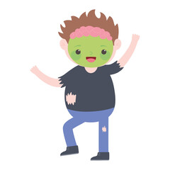 happy halloween, boy zombie costume cartoon character isolated design icon