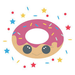 
Food illustration. Cute sweet donut with glaze and eyes.