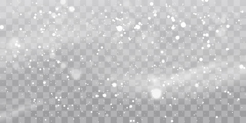 Vector heavy snowfall, snowflakes in different shapes and forms. Snow flakes, snow background. Falling Christmas