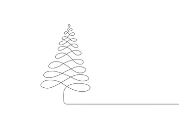 Continuous line art drawing of a Christmas tree, vector illustration