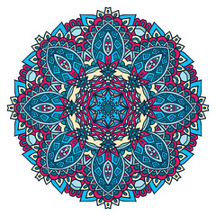 Vector hand drawn doodle mandala. Ethnic mandala with colorful ornament.