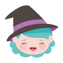 happy halloween, cute face girl witch costume isolated design icon