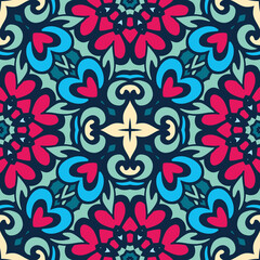 Damask seamless tiles vector surface design with abstract flower