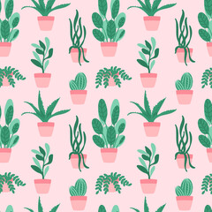 seamless background with flowers in pots