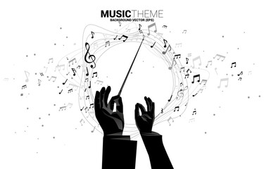 Vector template banner and poster Conductor hand with music melody note dancing flow . Concept background for song and concert theme. © Panithan