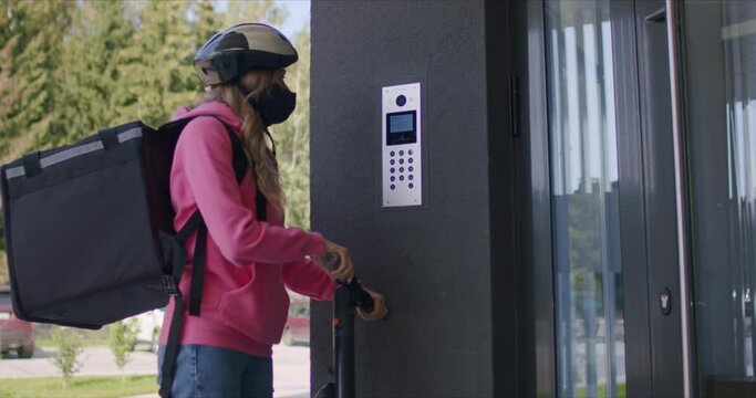 Food delivery courier calls intercom