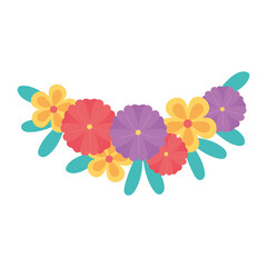 colored flowers decoration leaves vibrant isolated design icon