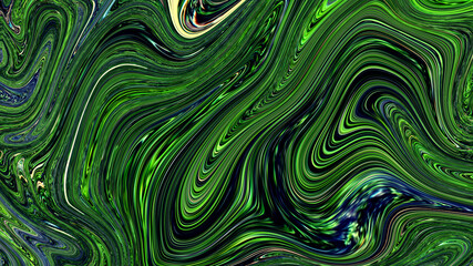 Background with fluid effect. Ripples on the surface. Malachite stone texture. Divorces, waves, movement