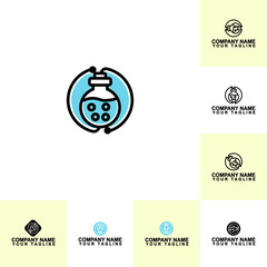 chemical bottle flask tube line design vector 