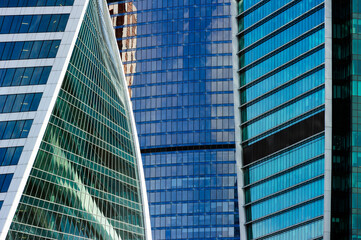 Office buildings, business skyscrapers in financial centre of city, modern glass architecture in commercial downtown, future design abstraction