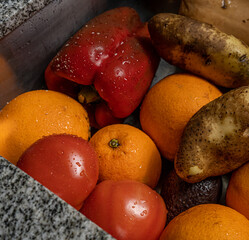 Clean fruits and vegetables in the kitchen
