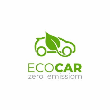 Eco Car Logo Template. Green Car Icon. Green Leaf And Car Sign.  Environment Protection Transport Symbol.