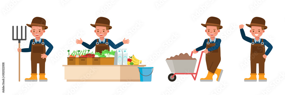 Poster farmer kid character vector design. presentation in various action with emotions.