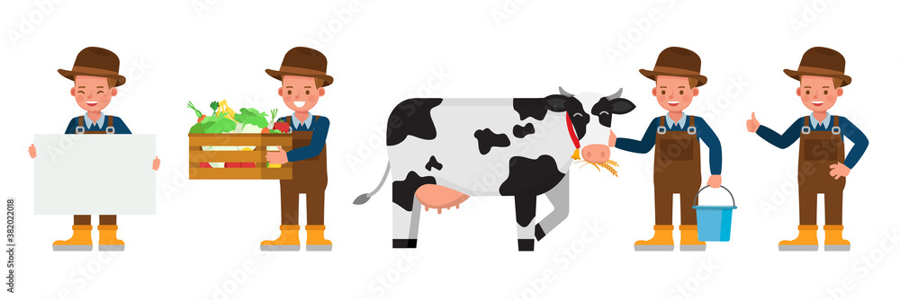 Poster farmer kid character vector design. presentation in various action with emotions. no2