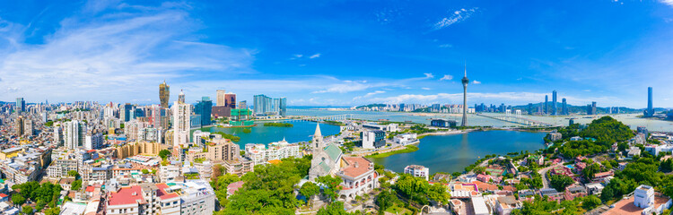 Obraz premium Aerial photography of Macao Peninsula City Scenery in China