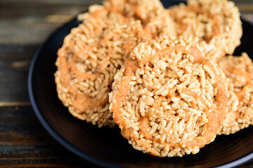 Local Thai snack (Khao Tan), deep fried crispy rice with cane sugar
