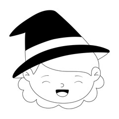 happy halloween, cute face girl witch costume isolated design icon line style