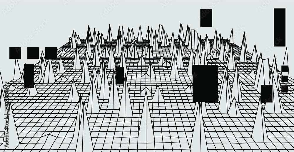 Aufkleber Abstract technology background with warped and distorted laser grid. Vaporwave and synthwave style illustration like in old video arcade games.