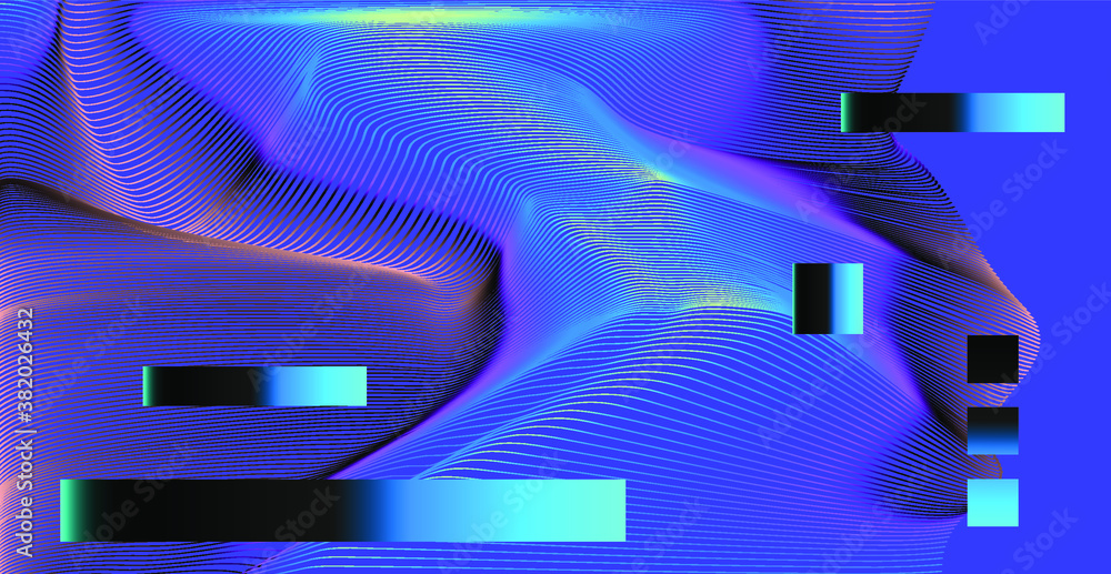 Poster Abstract technology background with warped and distorted laser grid. Vaporwave and synthwave style poster.