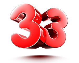 3D illustration 33 red isolated on a white background.(with Clipping Path).