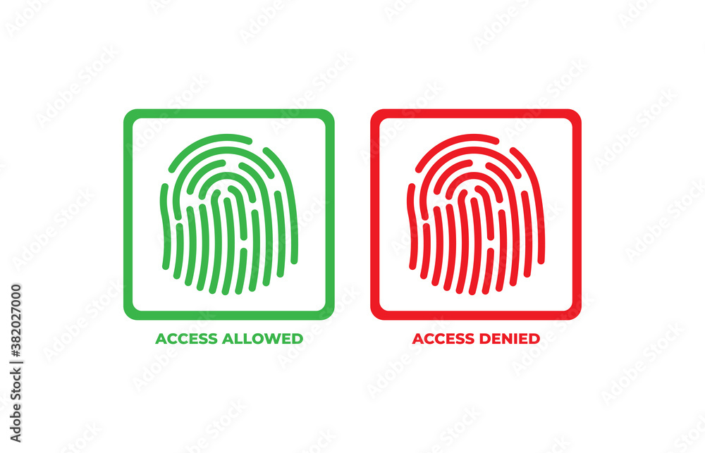 Poster affirmative and denied access fingerprint symbol for internet, vector . access accept and deny vecto
