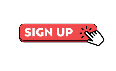 Sign up button with hand clicking icon.