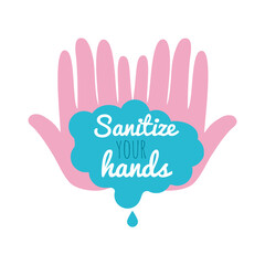 hands with soapy water with sanitize your hands lettering design, flat style