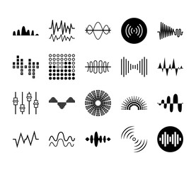 icon set of sound waves and equalizer, vector illustration