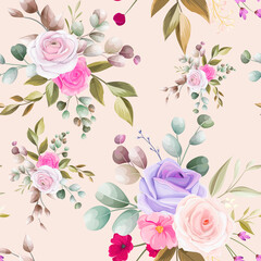 Seamless pattern beautiful flower and leaves design	