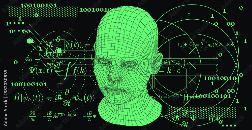 Aufkleber artificial intelligence and neural network concept. 3d human face structure made of grid.