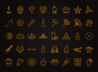 icon set of mexican day of dead, line style