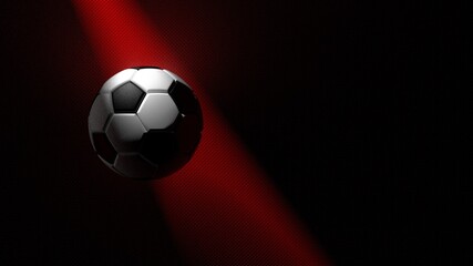 Fototapeta premium Soccer ball on the red metallic painted wall under slit light. 3D illustration. 3D CG. 3D high quality rendering.