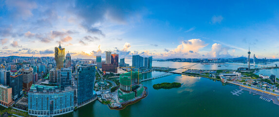 Aerial photography of Macao Peninsula City Scenery in China