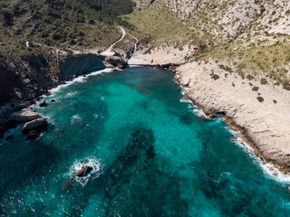 Aerial, Bird's eye, Drone view of Formentor, Cap de Formentor, Palma de Mallorca, Balearic Islands, Spain