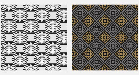 Modern geometric background patterns. Colors in the picture: black, white, gold. Vector illustration.